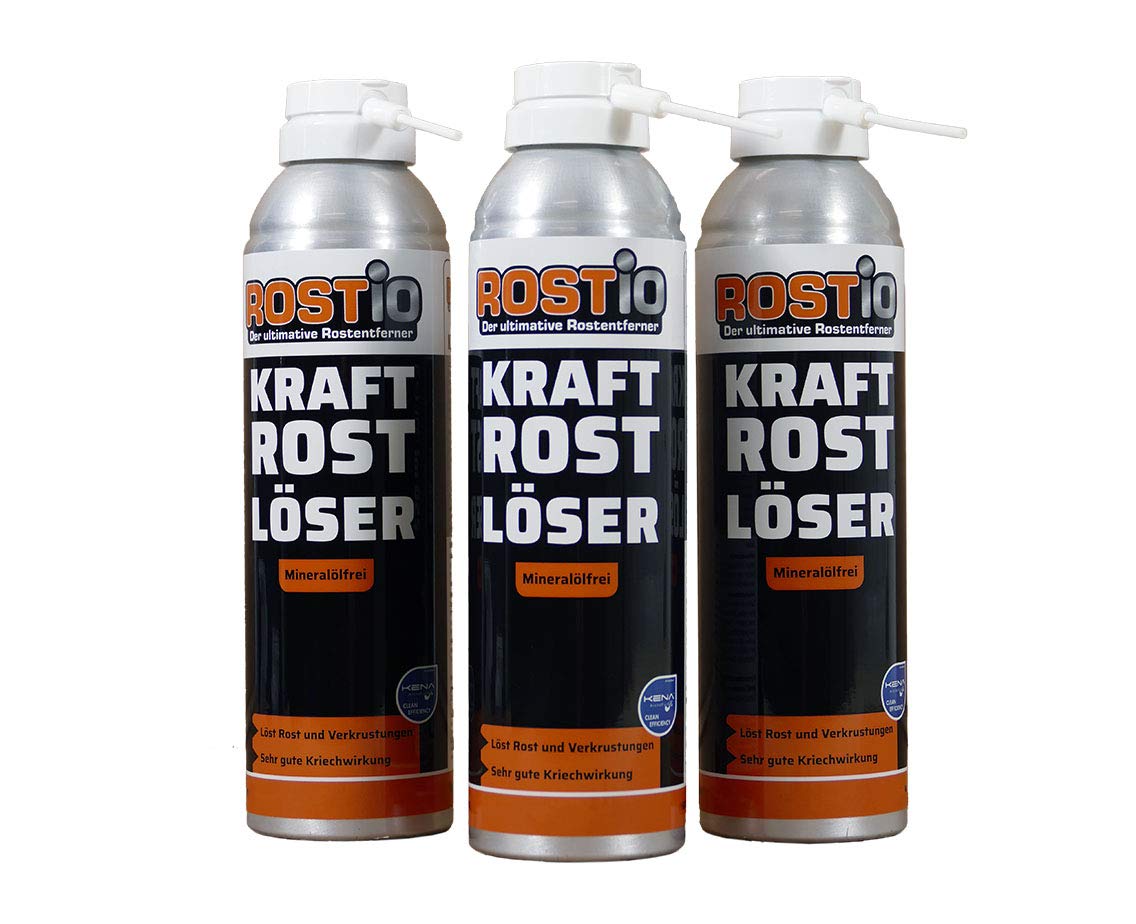 Rostio Kraft Rostlöser Spray | Extrem Kraft Profi Rostlöser für Schrauben | Muttern | Auto | Fahrrad (3 Stück) von Rostio