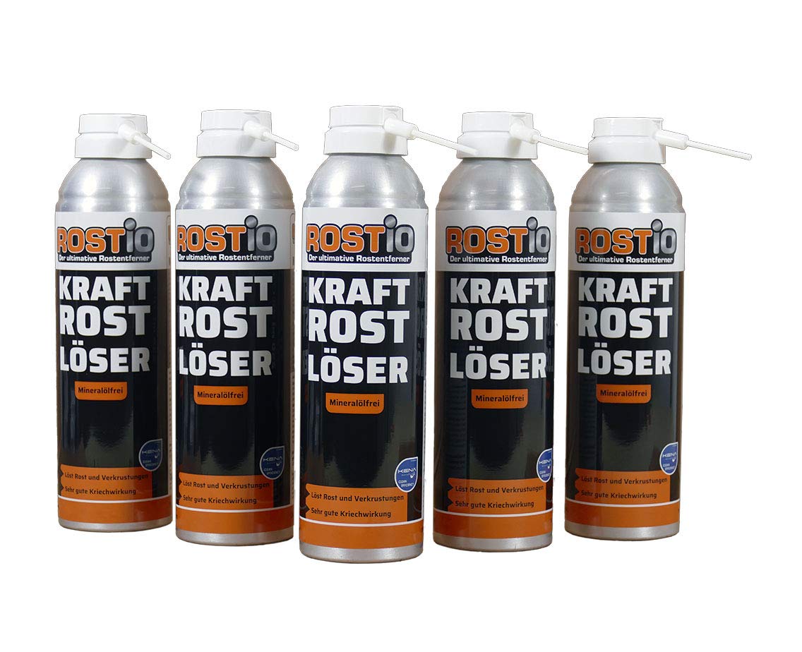 Rostio Kraft Rostlöser Spray | Extrem Kraft Profi Rostlöser für Schrauben | Muttern | Auto | Fahrrad (5 Stück) von Rostio