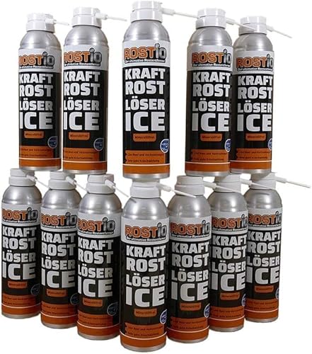 Rostio Kraft Rostlöser Spray Ice | Extrem Kraft Profi Rost-löser EIS für Schrauben | Muttern | Auto | Fahrrad (12 Stück) von Rostio