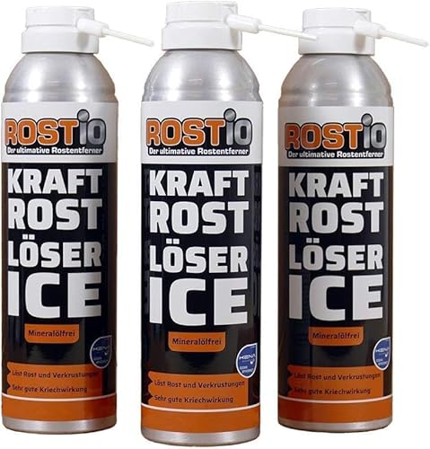 Rostio Kraft Rostlöser Spray Ice | Extrem Kraft Profi Rost-löser EIS für Schrauben | Muttern | Auto | Fahrrad (3 Stück) von Rostio