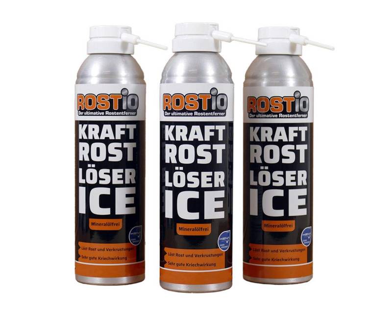 Rostio Kraft Rostlöser Spray Ice | Extrem Kraft Profi Rost-löser EIS für Schrauben | Muttern | Auto | Fahrrad (3 Stück) von Rostio