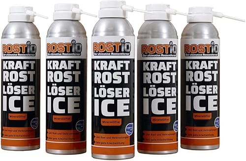 Rostio Kraft Rostlöser Spray Ice | Extrem Kraft Profi Rost-löser EIS für Schrauben | Muttern | Auto | Fahrrad (5 Stück) von Rostio