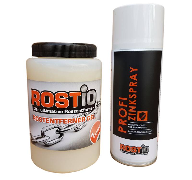 Rostio Rostentferner Gel 1 Liter | Entroster Plus Zinkspray 400 ml Set | Zinklamellenbeschichtung | Zinklamellenspray von Rostio