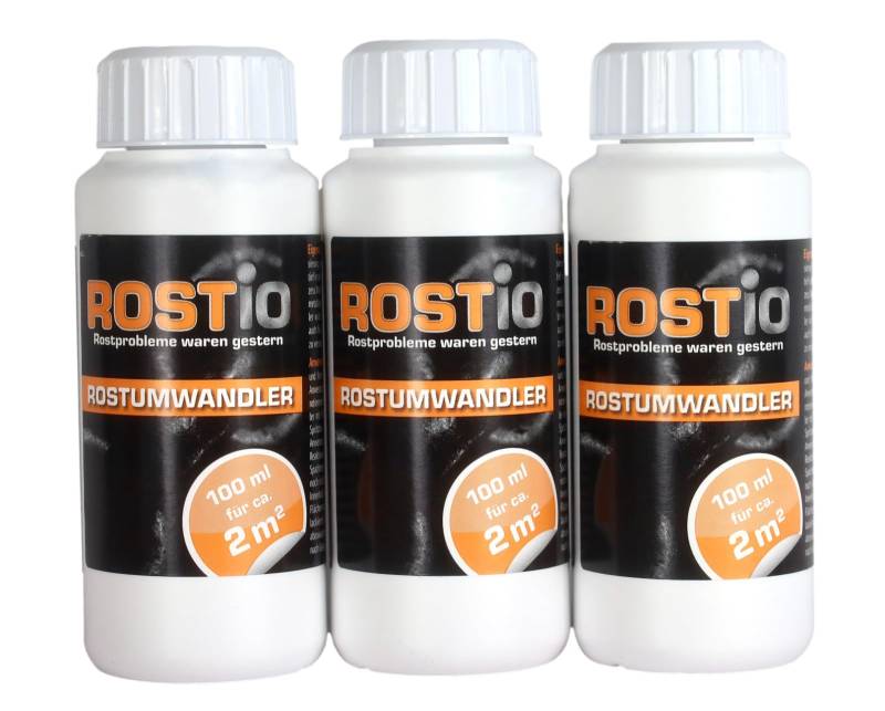 Rostio Rostumwandler & Grundierung | Rostkonverter mit Pinsel 100 ml, Größe: 3 Flaschen von Rostio