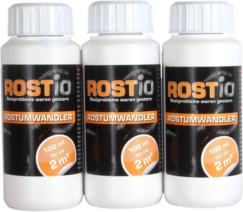 Rostio Rostumwandler & Grundierung | Rostkonverter mit Pinsel 100 ml, Größe: 3 Flaschen von Rostio