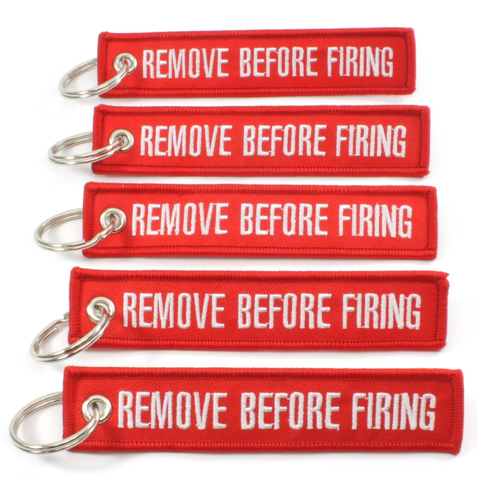 REMOVE BEFORE FIRING – Schlüsselanhänger – rot/weiß – 5 Stück von Rotary13B1