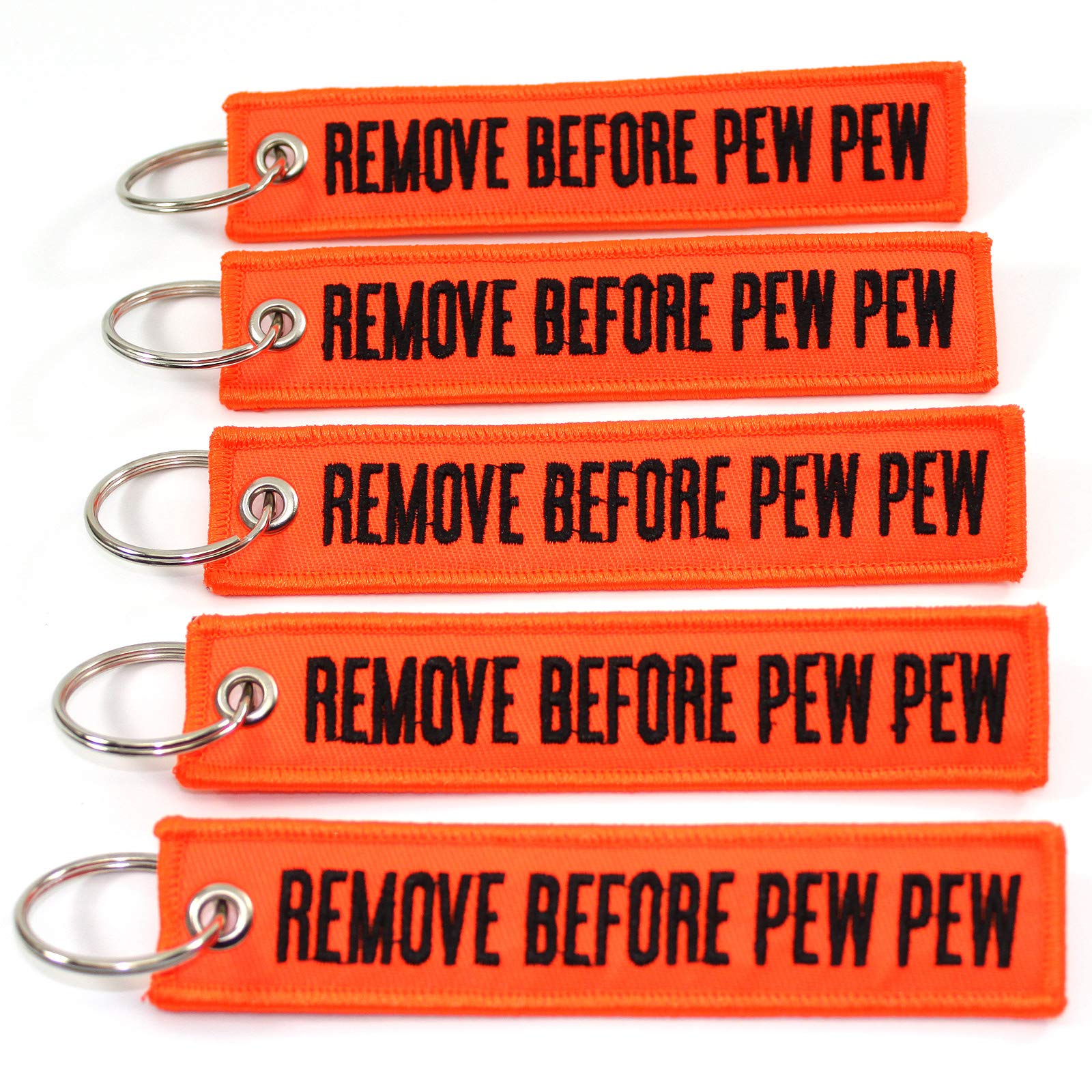 Rotary13B1 Remove Before PEW PEW Schlüsselanhänger, Neonorange/Schwarz, 5 Stück, Neonorange/Schwarz, 1 inch tall x 5 inches wide von Rotary13B1