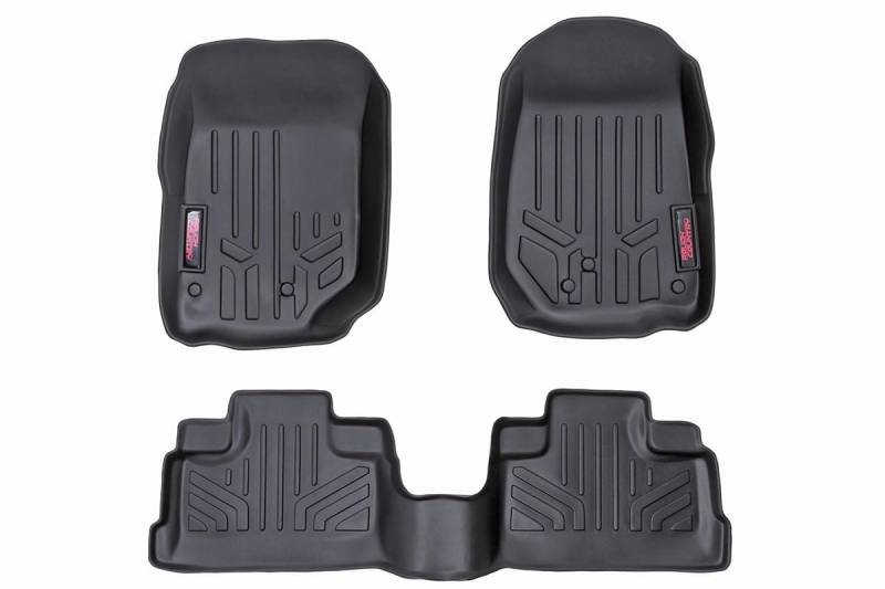 Rough Country Bodeneinlagen, kompatibel mit Jeep Wrangler JK 4DR 1. 2. Reihe, Schwarze Wetter-Fußmatten M-60712 von Rough Country