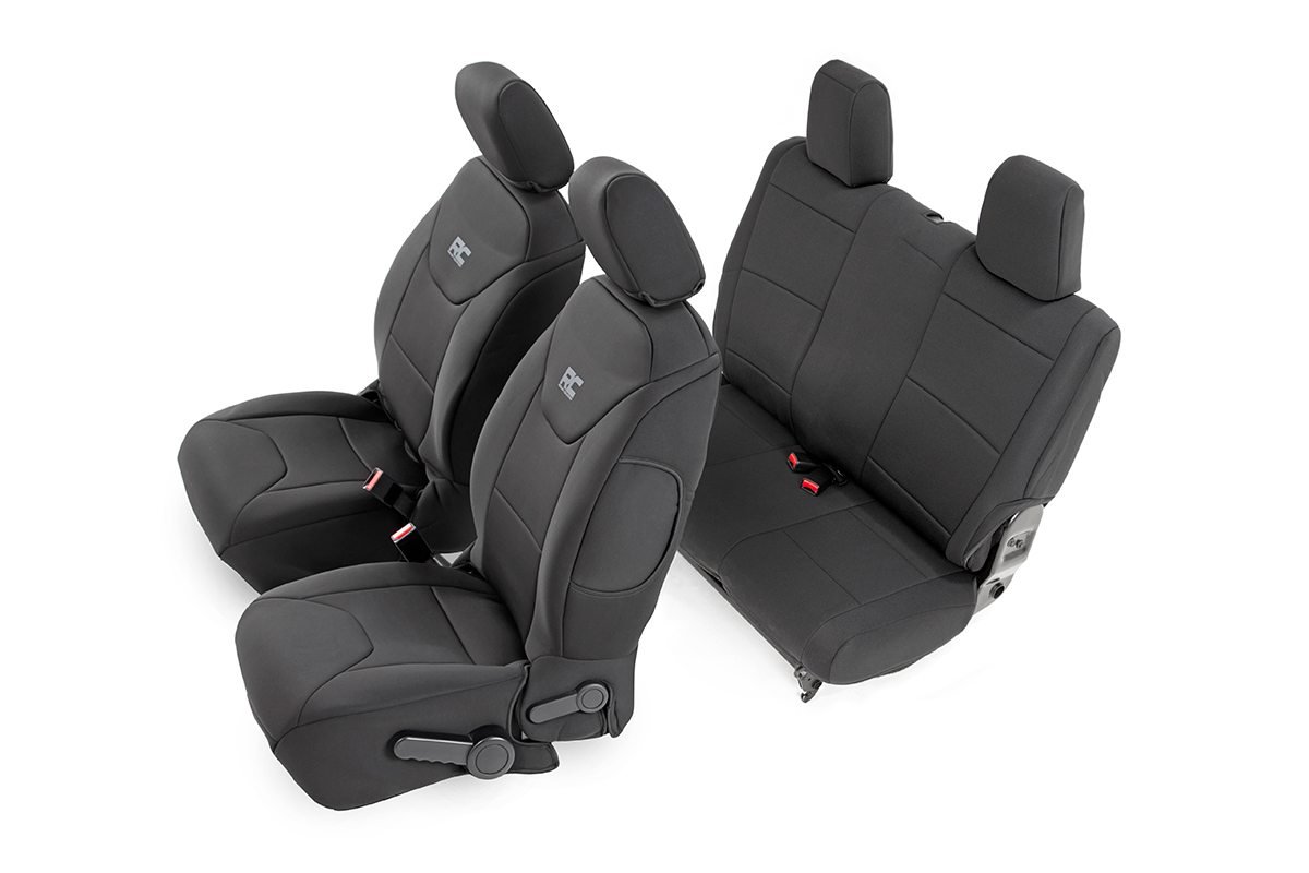 Rough Country Neopren-Sitzbezüge, vorne und hinten, schwarz, passend für 2011–2012 [Jeep ] Wrangler JK 2DR Custom Water Resistant 91006 von Rough Country