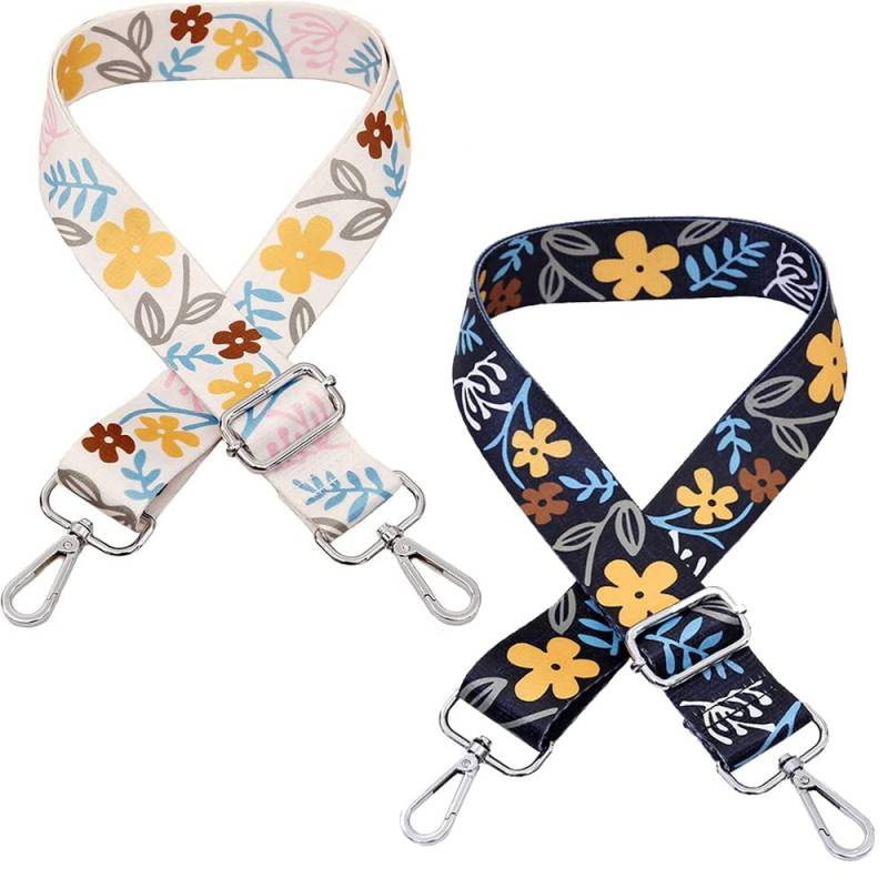 2 Stück Schultergurt für Taschen, Verstellbarer Umhängegurt, Breiter Taschengurt, Blumen Tschengurt Umhängegurt, Taschengurt mit Karabiner, für Schultertasche Tragetaschen und Handtaschen (2 Farben) von DUOHERESHUI