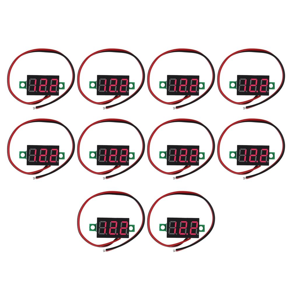 Roxvue 10 Stück 2 Drähte Mini Digital Voltmeter DC 2,5 V-40 V Digitaler Spannungstester LED-Anzeige Panel Voltmeter von Roxvue
