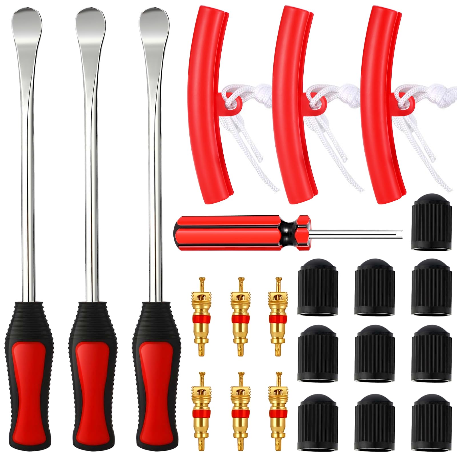 Royouzi Reifenheber Reifen Montiereisen 23 Anzüge, 3pcs Reifenheber Montierhebel Werkzeug 3pcs Rad Felge Protektoren Tool Kit 10 Reifenventilkappen und Kappen Werkzeugsatz für Motorrad Fahrrad von Royouzi