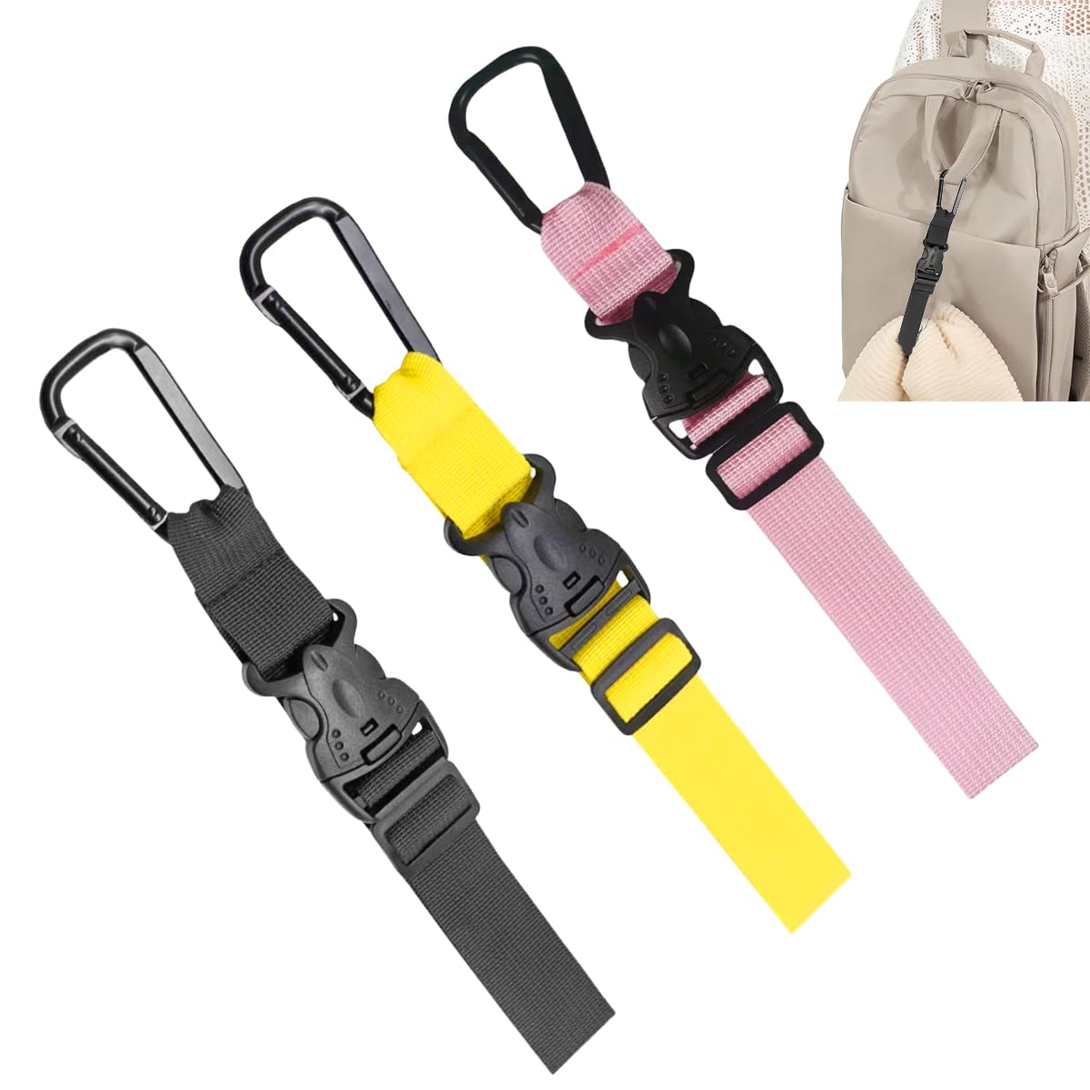 Gepäckriemen, 3 Stück Kurzer Gepäckgurt für Koffer, Gepäckgurte Jackengreifer, Gepäckverbindergurte, Verstellbare Taschenhakengurte, Reisezubehör Rucksackhaken (Schwarz + Rosa + Gelb) von Ruayia