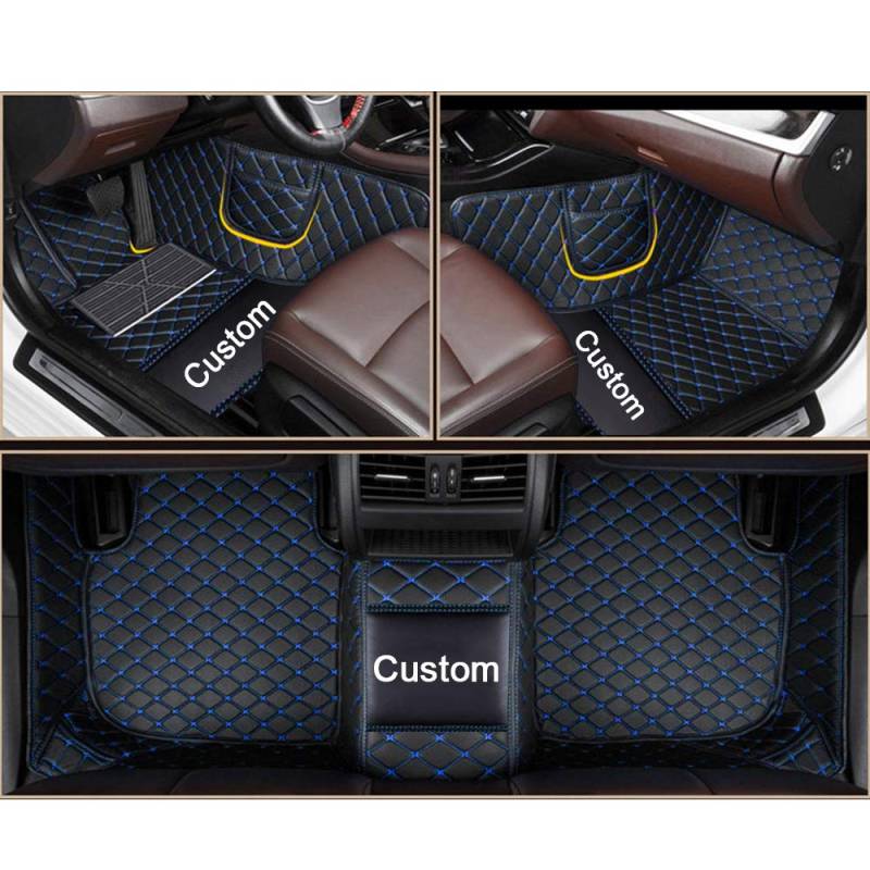 Ruberpig Custom Auto Fußmatten für 99.99% Limousine SUV Sportwagen Männer Frauen Schutz Full Cover Pads Anti-Rutsch Leder Bodenverkleidungen Schwarz Blau von Ruberpig