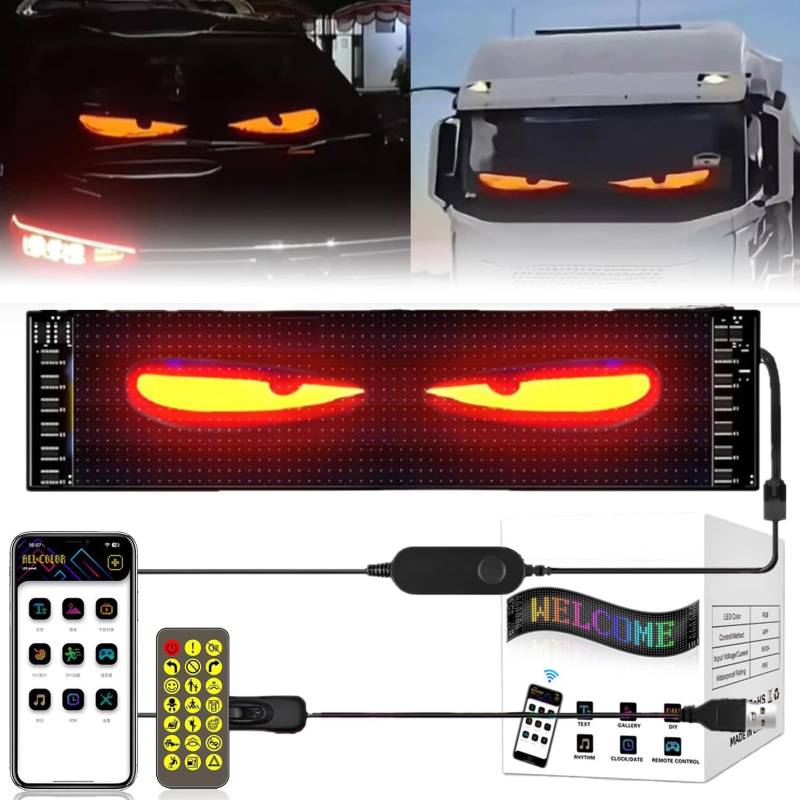 Devil Eyes Light for Cars, LKW Augen led， LED Teufelaugen Licht für Autoscheiben mit Bluetooth App Fernbedienung, Programmierbarer Flex LED Display, Soft Screen (1, 17.3 * 7cm) von Rubu22a