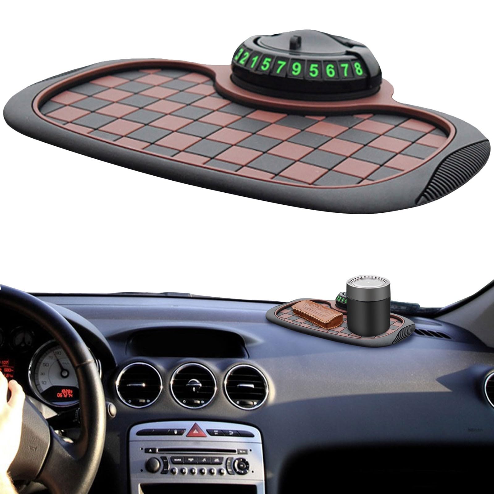 Multifunction Car Anti-Slip Mat Auto Universal Phone Holder, Antirutschmatte Auto Handyhalterung mit Parknummer für Handy, Schlüssel, 360° Drehbar Anti-Rutsch-Armaturenbrett Matte (Rot) von Rubu22a