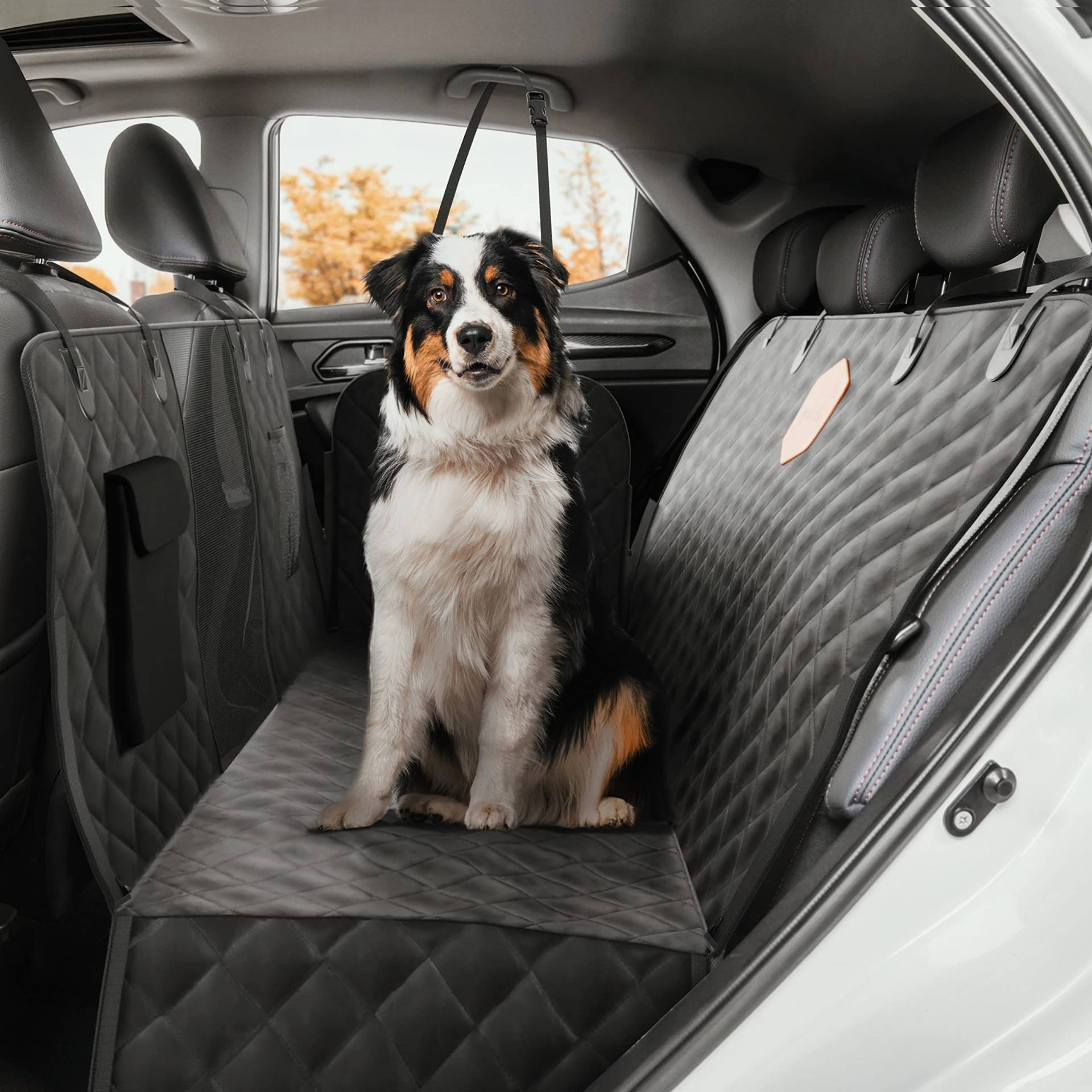 Rudelkönig Hundedecke Auto Rückbank - Wasserabweisende Autoschondecke für Hunde mit Seitenschutz und Sichtfenster - Kratzfeste Autodecke für den Rücksitz von Rudelkönig