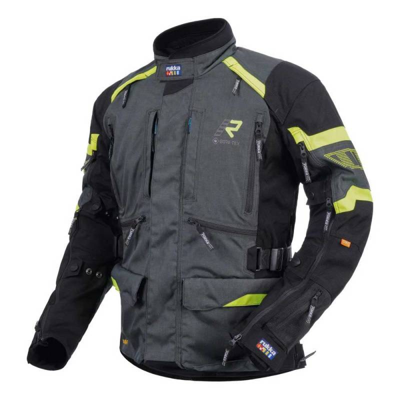 Rukka Gore-Tex Motorradjacke MADAGASCA-R 3-Lagen-Laminat D3O Protektoren CE AA inklusive Gore-Tex-Laminatjacke, anthrazit schwarz gelb, 52 von Rukka