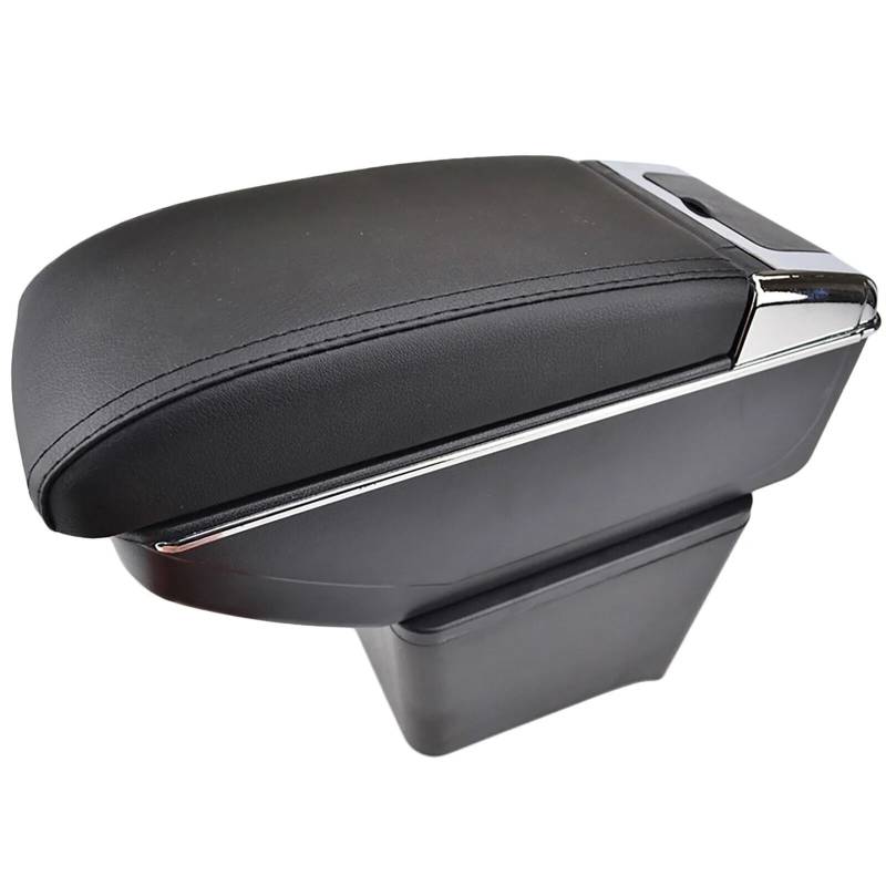Rumplex Armlehne Auto Mittelarmlehne Mittelkonsole Organizer Konsole Armlehnenbox Kompatibel mit VW Polo 4 IV 2002-2009 Schwarz Leder Staufach Ablagefach 3D Drehbar Schiebeverdeck von Rumplex