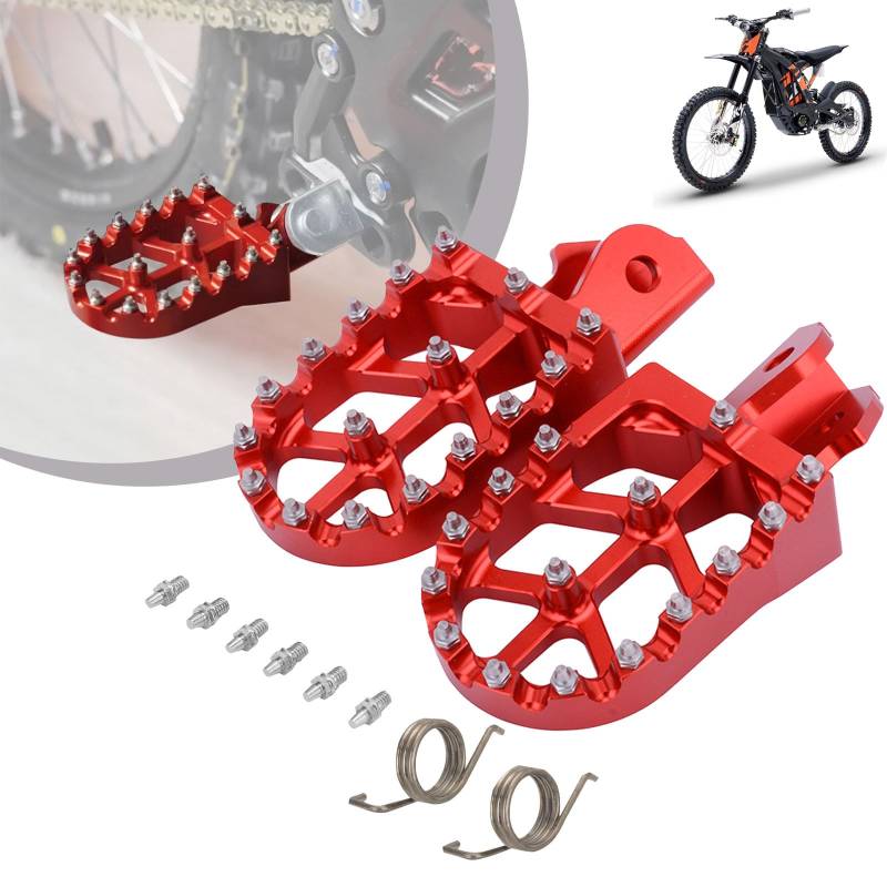 Dirt Bike Fußrasten, Motorrad CNC Aluminiumlegierung Breite Fußrasten Mit Federn für Sur Ron Light Bee Elektrofahrrad CRF150F CRF230F 2003-2019 Rot von Runfarr