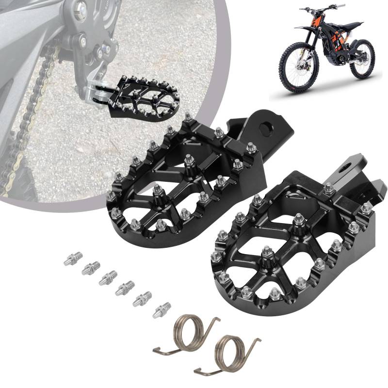 Dirt Bike Fußrasten, Motorrad CNC Aluminiumlegierung Breite Fußrasten Mit Federn für Sur Ron Light Bee Elektrofahrrad CRF150F CRF230F 2003-2019 Schwarz von Runfarr