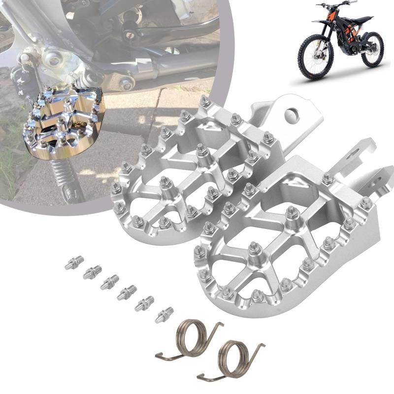 Dirt Bike Fußrasten, Motorrad CNC Aluminiumlegierung Breite Fußrasten Mit Federn für Sur Ron Light Bee Elektrofahrrad CRF150F CRF230F 2003-2019 Silber von Runfarr
