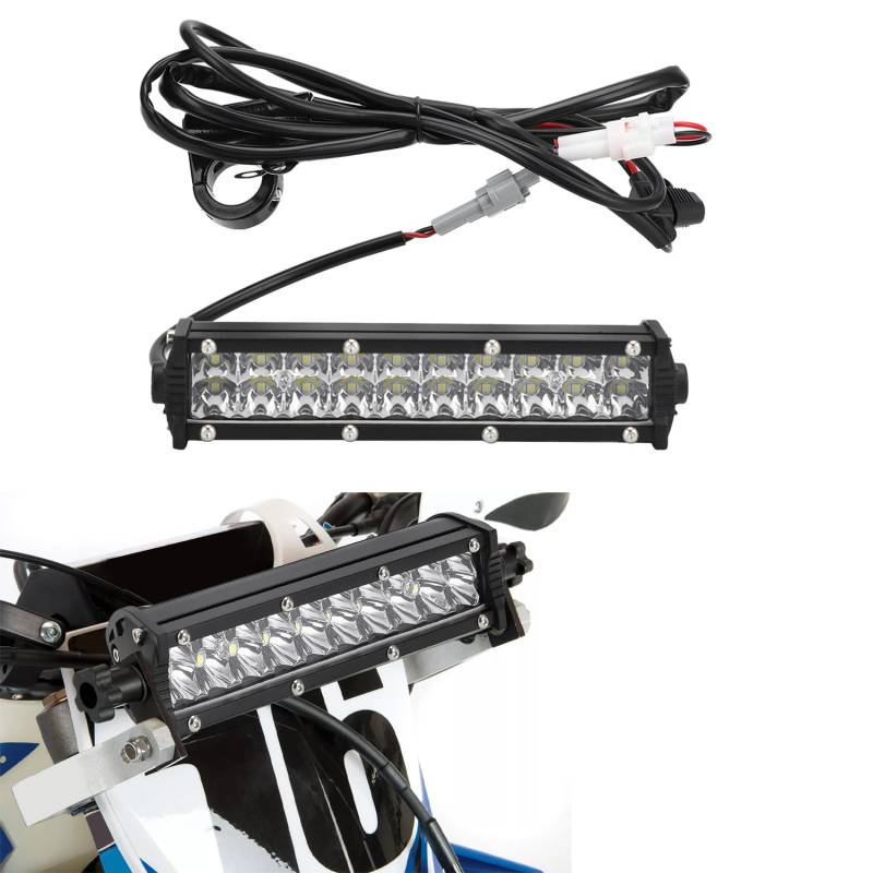 Zweireihige Lichtleiste, 20,3 cm 10–30 V Wasserdicht Off-Road Licht mit Kabelbaum-Set, universell für die meisten 7/8-Zoll-Lenker YZ125 YZ250F WR250F KLX110 CRF110F Dirt Pit Bike von Runfarr
