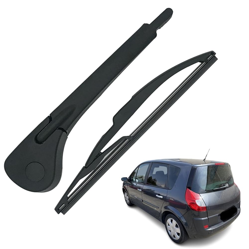 Ruolin Auto Heckscheibenwischer Schwarz, Ersatz Heckwischerarm Wischerarm Hinten + Scheibenwischer Wischer Set Kompatibel mit Scenic 2 2003-2009, Kompatibel mit Modus 2004-2012 von Ruolin