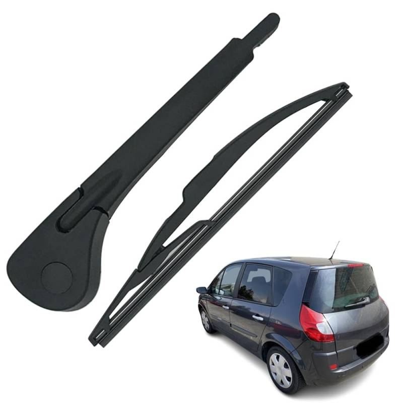 Ruolin Auto Heckscheibenwischer Schwarz, Ersatz Heckwischerarm Wischerarm Hinten + Scheibenwischer Wischer Set Kompatibel mit Scenic 2 2003-2009, Kompatibel mit Modus 2004-2012 von Ruolin