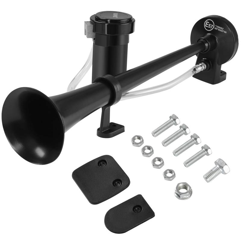 Rupse Hupe Luft Horn Kit, Lufthorn Drucklufthorn auto Horn mit Kompressor für 12V PKW LKW Booten Motorrädern (Einzelrohr Schwarz) von Rupse