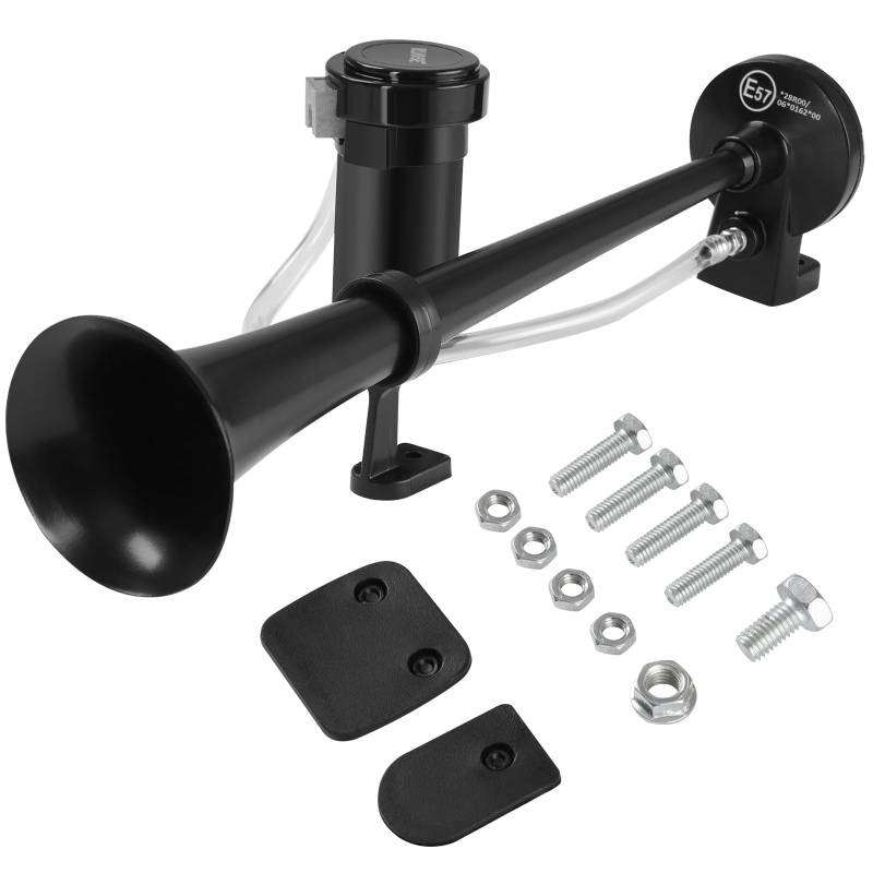 Rupse Hupe Luft Horn Kit, 150db Einzelrohr Lufthorn Drucklufthorn auto Horn mit Kompressor für 12V PKW LKW Booten Motorrädern (Einzelrohr Schwarz) von Rupse