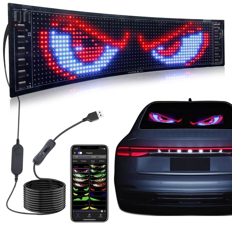 Rupse LED-Laufschrift, Flexibler LED Anzeigetafel mit Bluetooth Smart App,LED Namensschild Programmierbar, Schild für Auto, LKW,Geschäft, Bar, Graffiti, Text, Animation Anzeige von Rupse
