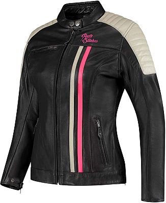 Rusty Stitches Alice, Lederjacke Damen - Schwarz/Hellgrau/Pink - 46 von Rusty Stitches