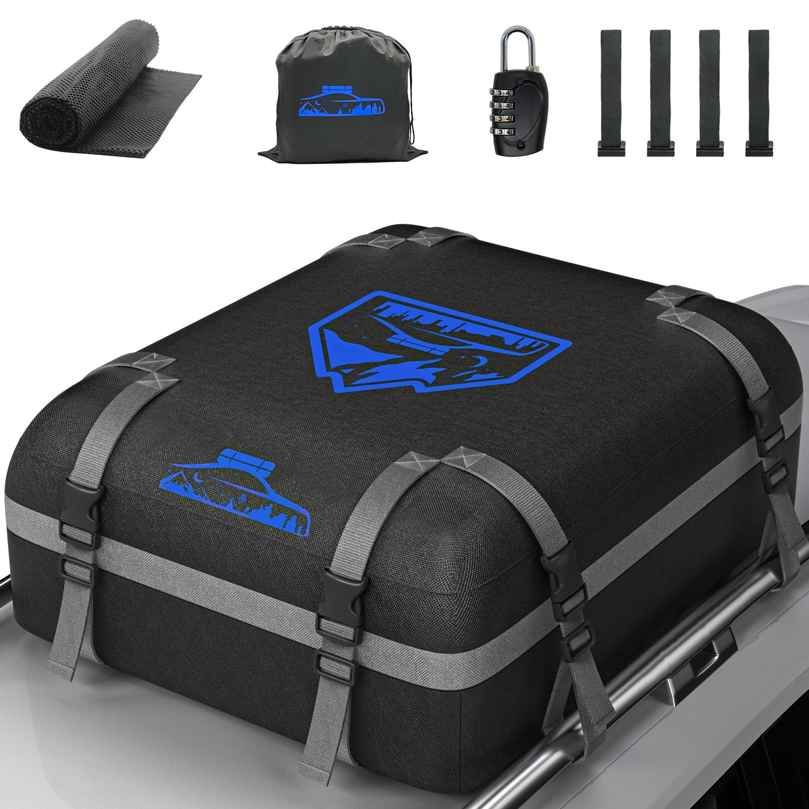 Rymopuey Dachbox Faltbar 15Cubic/425L, 1000D Wasserdicht Oxford Dachbox Auto, Faltbar Dachbox mit Anti-Rutsch-Matte und 8 Schwerlastgurten, Faltbare Weich Dachtasche für Autos mit/ohne Gepäckträger Rymopuey Dachbox Faltbar 15Cubic/425L, 1000D Wasserdicht Oxford Dachbox Auto, Faltbar Dachbox mit Anti-Rutsch-Matte und 8 Schwerlastgurten, Faltbare Weich Dachtasche für Autos mit/ohne Gepäckträger von Rymopuey