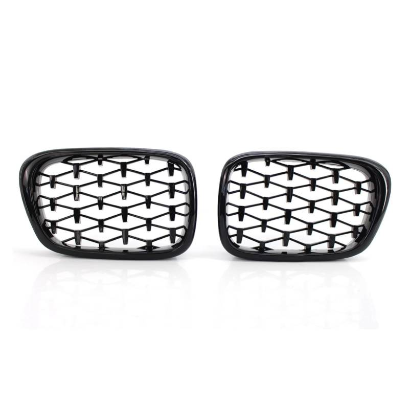Rynplex 2-teiliger, glänzend schwarz/silberner Meteor-Frontgrill, Auto-Renngrill, for, for 5er E39, Neue Renngrills 1999–2003 Auto-Kühlergrill(Gloss Black) von Rynplex
