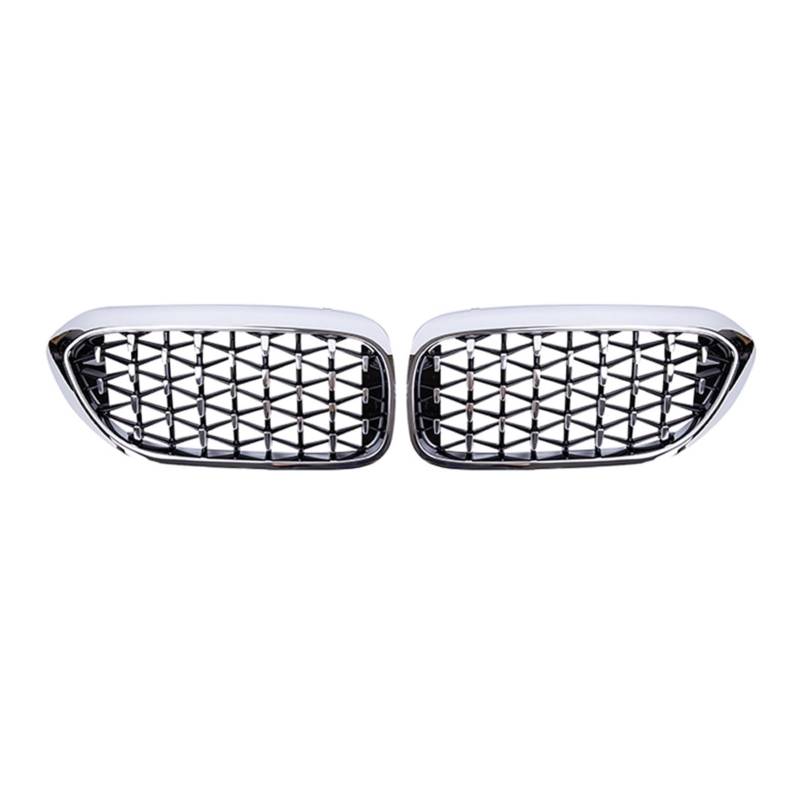 Rynplex 2PCS Auto Frontgrill Stoßstange Grill, for, for 5 Serie G30 G31 G38 2018 2019 2020 Chrome Diamond Racing Grills Meteor Stil Auto-Kühlergrill(Full Silver) von Rynplex