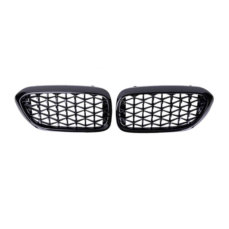 Rynplex 2PCS Auto Frontgrill Stoßstange Grill, for, for 5 Serie G30 G31 G38 2018 2019 2020 Chrome Diamond Racing Grills Meteor Stil Auto-Kühlergrill(Glossy Black) von Rynplex