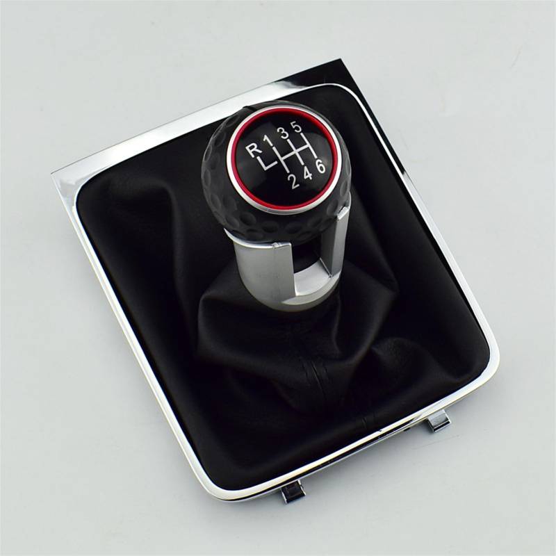 Rynplex 6-Gang-Leder-Auto-Schaltgetriebe MT Schaltknauf Gaitor-Manschette, for Passat B6 2005–2011 Auto-Schaltknauf(RED 6 Speed) von Rynplex
