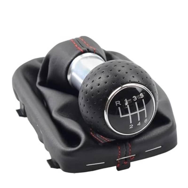 Rynplex Auto 5 6 Gang Schaltknauf Abdeckung for A3 S3 2001 2002 2003 Hebel Handball Stift Mit Leder Gamasche Boot Fall Kragen Auto-Schaltknauf(Black 6 Speed-Silver-Red) von Rynplex