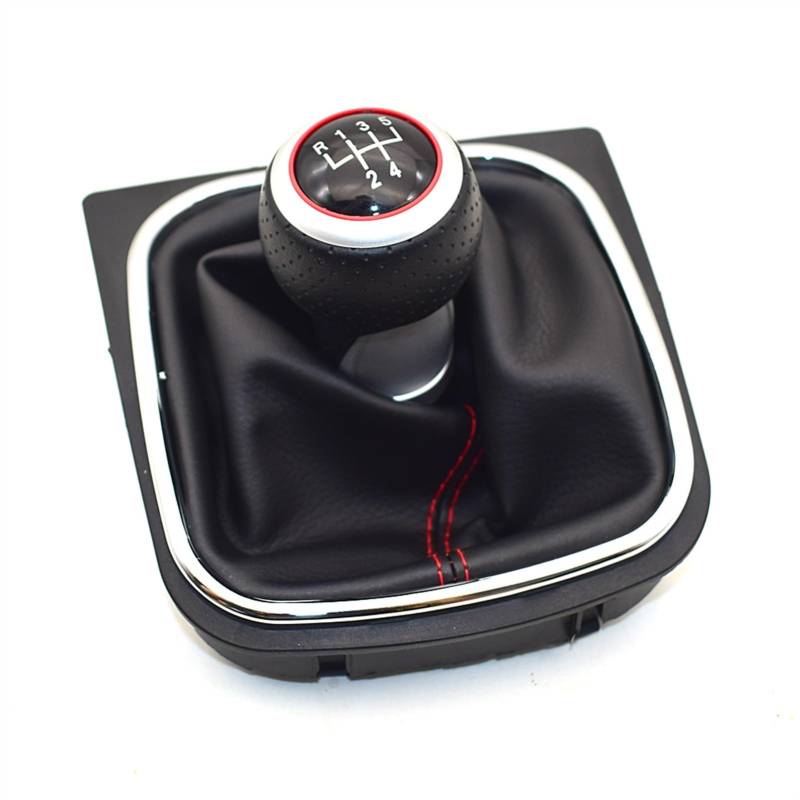Rynplex Auto 5 for 6 Gang Auto Schalthebel Level Schaltknauf mit Ledermanschette, for VW, for Golf 5 MK5 R32 GTD GTI 2004 2005 2006 2007 2008 2009 Auto-Schaltknauf(RED 5 Speed) von Rynplex
