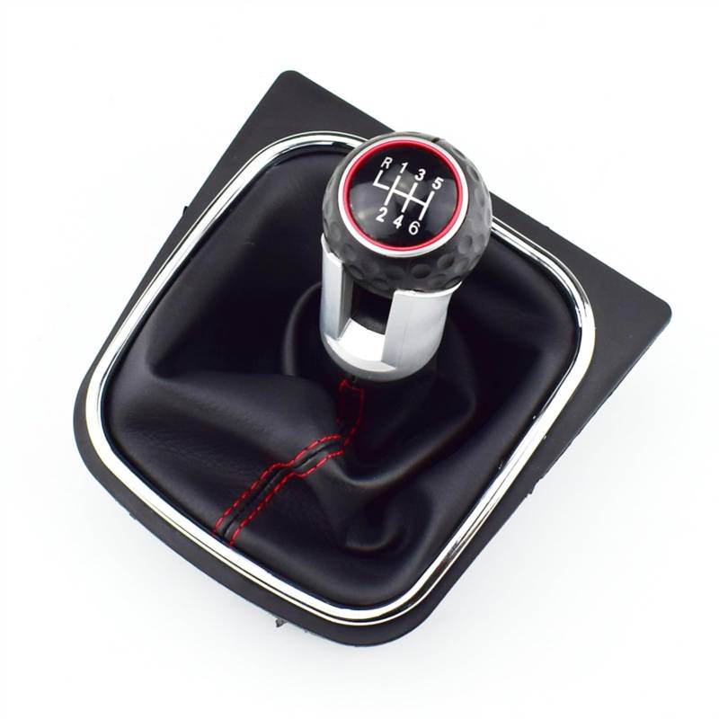 Rynplex Auto 5 for 6 Gang Auto Schalthebel Level Schaltknauf mit Ledermanschette, for VW, for Golf 5 MK5 R32 GTD GTI 2004 2005 2006 2007 2008 2009 Auto-Schaltknauf(RED 6 Speed A) von Rynplex