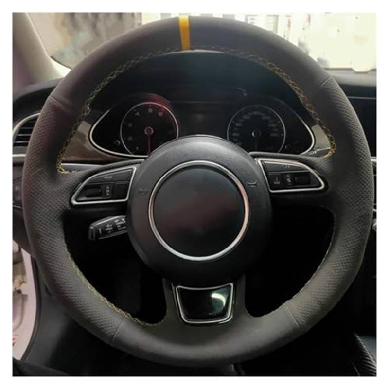 Rynplex Auto-Lenkradabdeckung, for A3 A4 A5 A6 A7, for ALLROAD, RS 7 2014 2015 S6 S7 2013, Auto-Innenausstattung aus Leder Auto-Lenkradbezug(Black Red Thread) von Rynplex