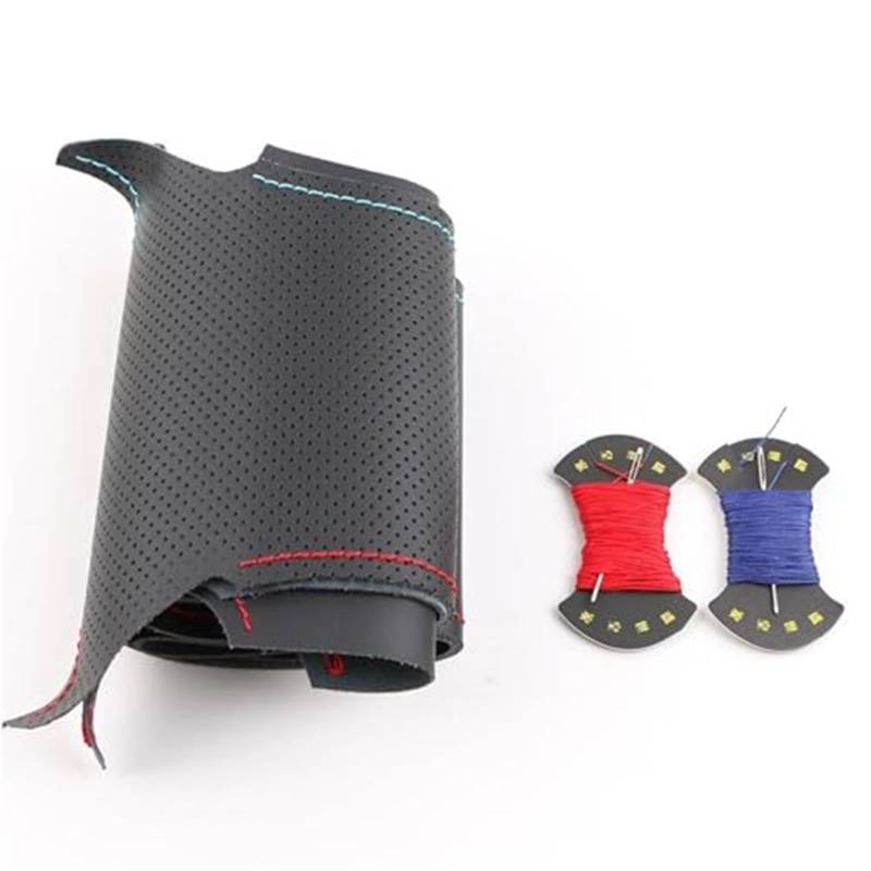 Rynplex Auto-Lenkradabdeckung, for Buick, for Excelle, for 2004 2005 2006 2007 2008 2009 2010, schwarzes Ledergeflecht-Lenkrad Auto-Lenkradbezug(Black Red Blue Thread) von Rynplex