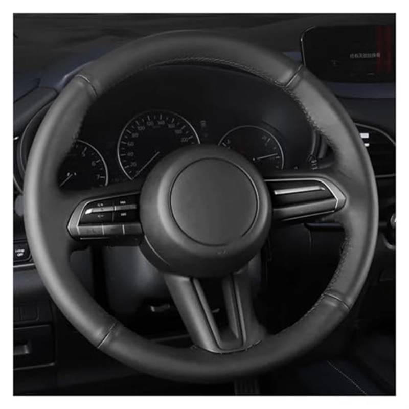 Rynplex Auto-Lenkradbezug, for Mazda, 3, for Axela 2019 2020 2021 CX-30 2020 2021 MX-30 2020 2021, Auto-Lenkrad-Geflechtbezug aus Leder Auto-Lenkradbezug(Black Yellow Thread) von Rynplex