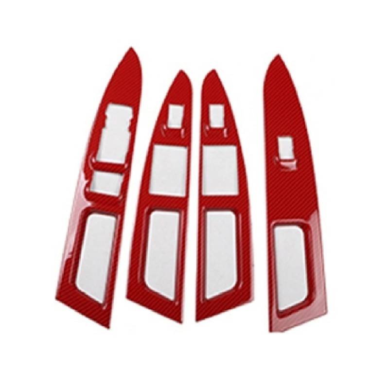 Rynplex Auto-Styling Carbon Fiber Tür Armlehne Fensterheber Schalter Panel Aufkleber, for Ford, Fusion, for Mondeo, 2013 2014 2015 2016 C1433 Verkleidungsblende für Autofensterschalter(Red carbon fibe von Rynplex