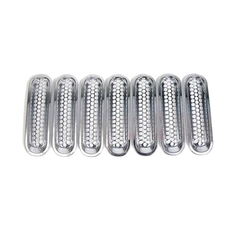 Rynplex Auto Styling Schwarz Frontgrill Silber Insektennetz Trim Abdeckung Gitter Dekorative Kreis, for Jeep, for Wrangler, for Rubicon JK 2006-2018 Auto-Kühlergrill(Silver) von Rynplex