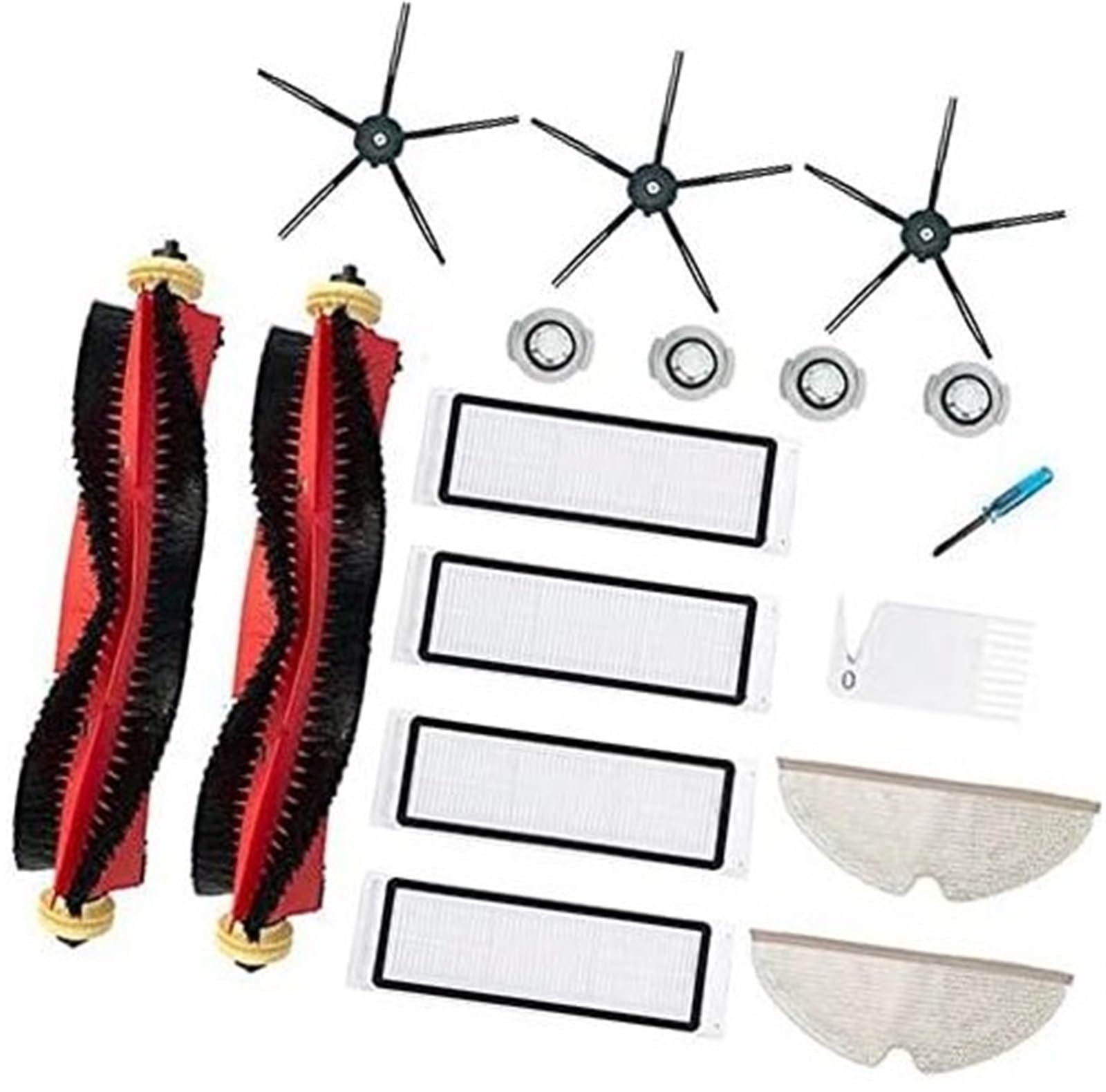 Rynplex Rollenseitenbürste, for Xiaomi, for Roborock, S6 S5 Max S60 S65 Staubsauger, 2 Rollenbürsten, 3 Seitenbürsten, 4 Filter, 2 Mopp, 4 Wasserkern Roboterstaubsauger-Ersatzset(Black) von Rynplex