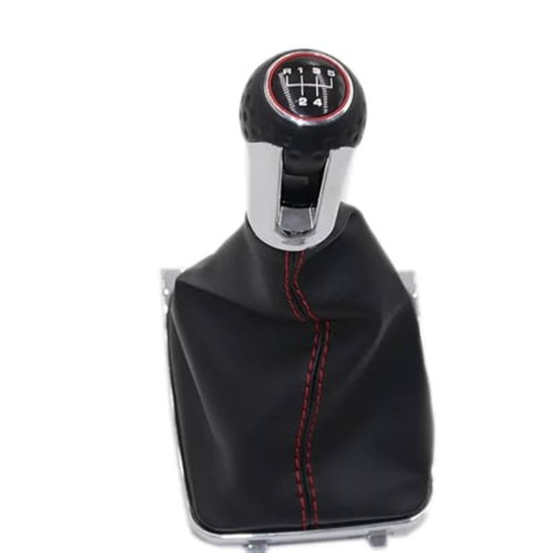 Rynplex Schaltknauf Hebelschaltergriff Leder, for Golf, 7 A7 MK7 GTI GTD 2013 2014-2018 Schaltgetriebegriff 5 6 Gang Auto-Schaltknauf(Black 5 Speed red line) von Rynplex