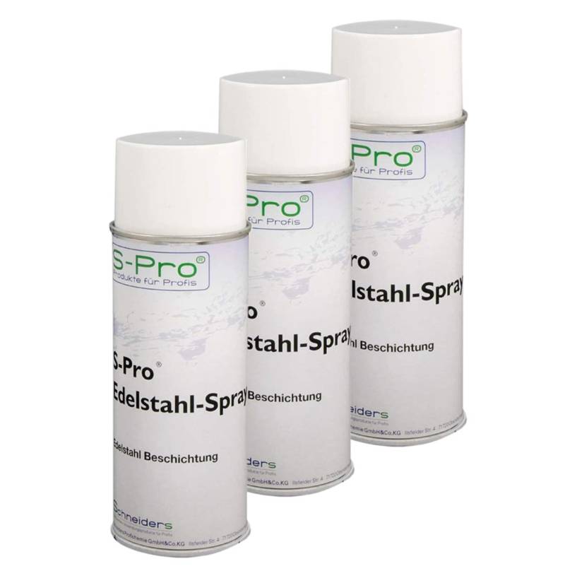 S-Pro Edelstahl-Spray Korrosionsschutz und Lackspray, Oberflächenbeschichtung Spray, Versiegelung, 3 x 400ml Dose im Set von S-Pro