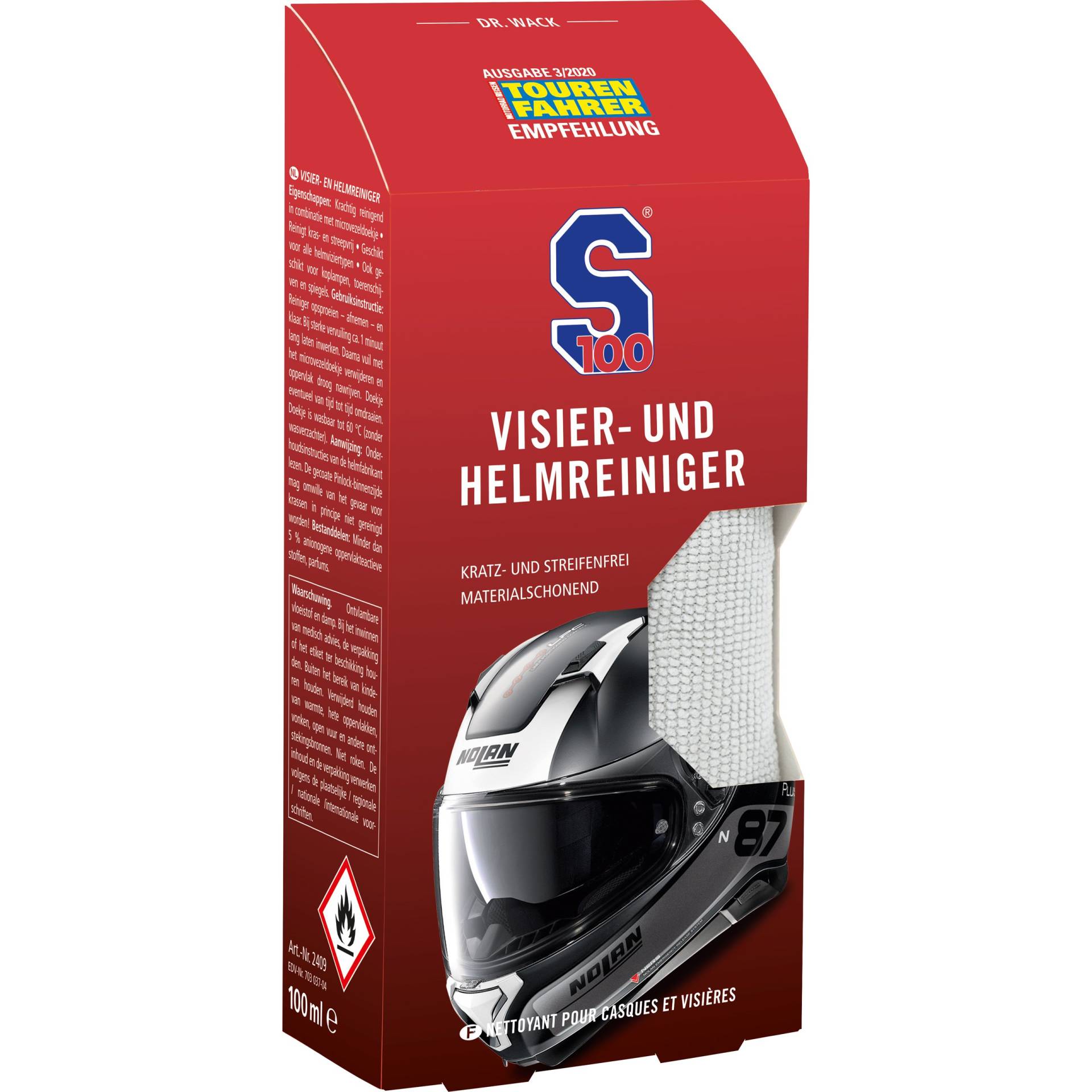 S100 Visier- und Helmreiniger mit Mikrofasertuch 100ml S100 Visier- und Helmreiniger mit Mikrofasertuch 100ml von S100